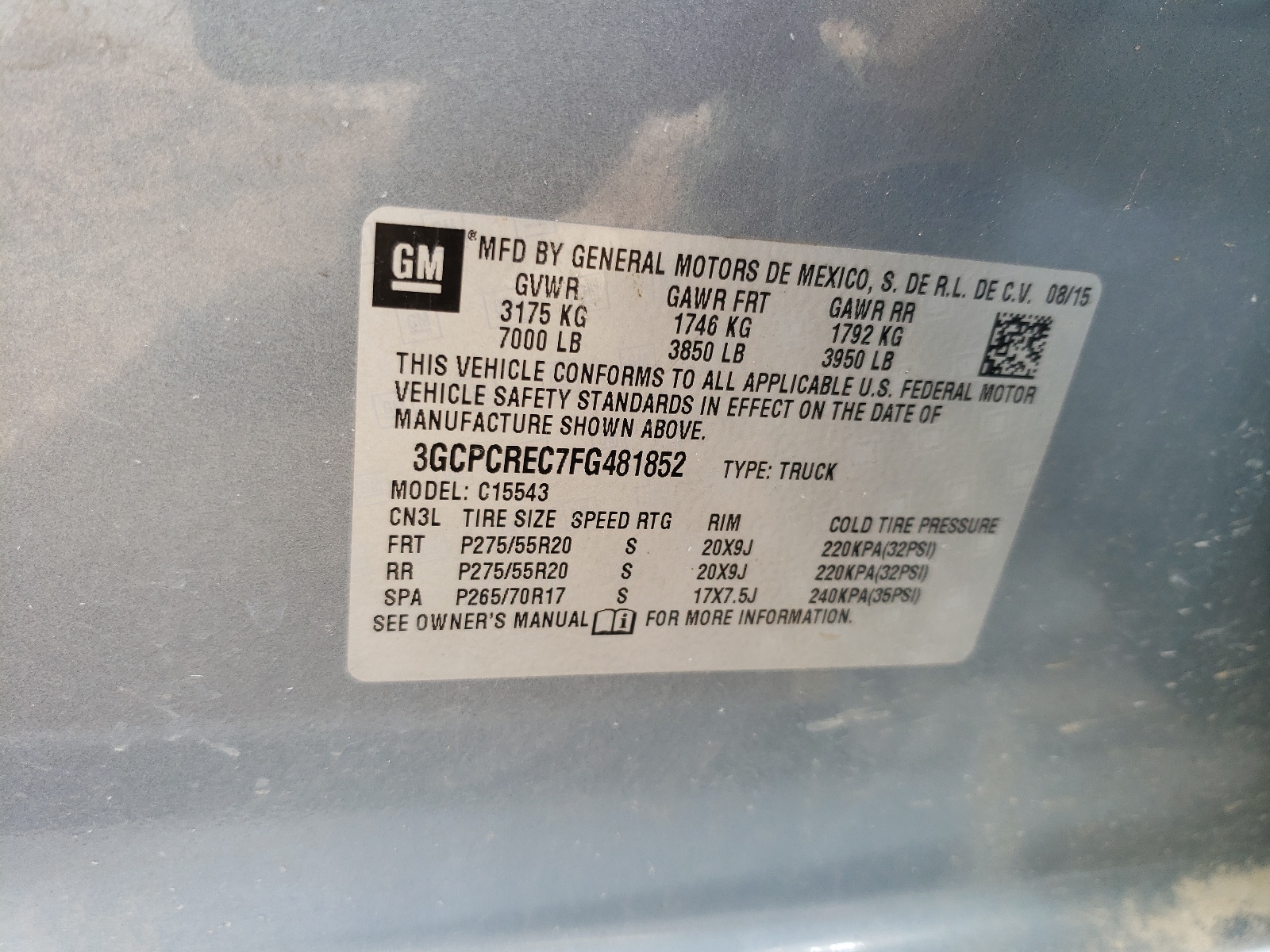 Photo 10 from auction – 2015 CHEVROLET SILVERADO with VIN 3GCPCREC7FG481852