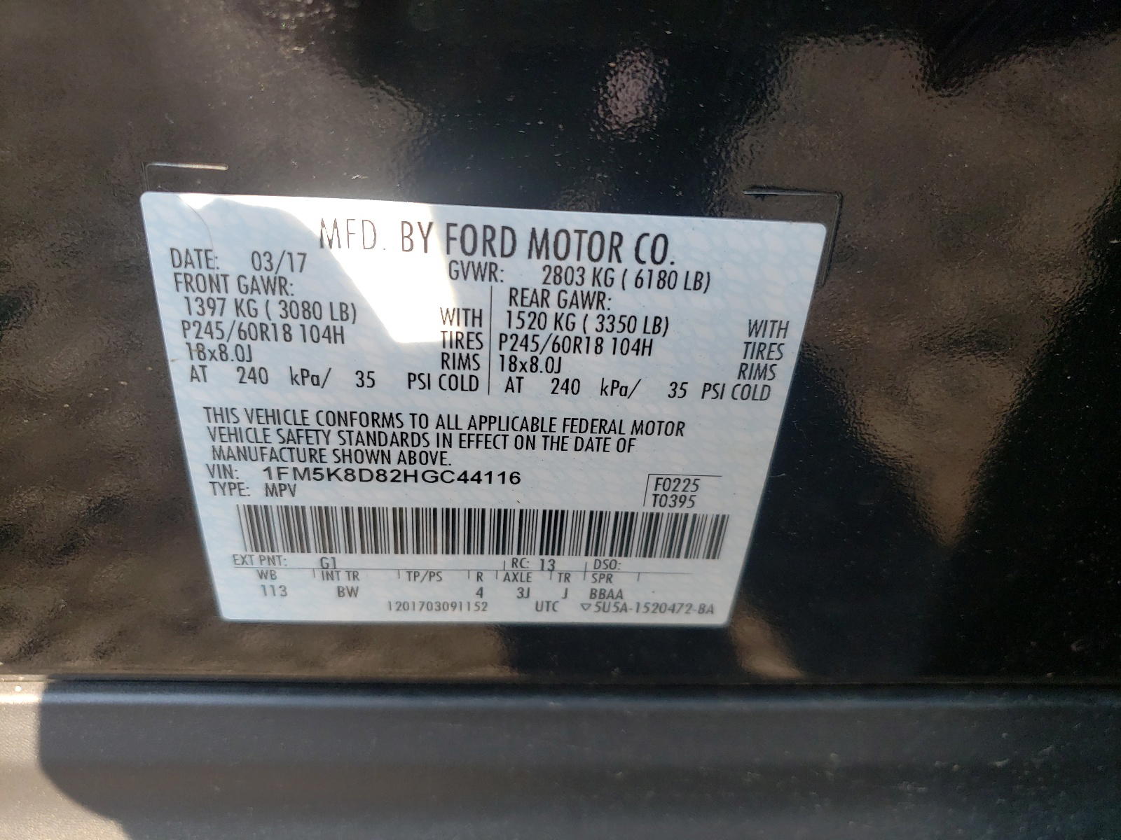 Photo 10 from auction – 2017 FORD EXPLORER X with VIN 1FM5K8D82HGC44116