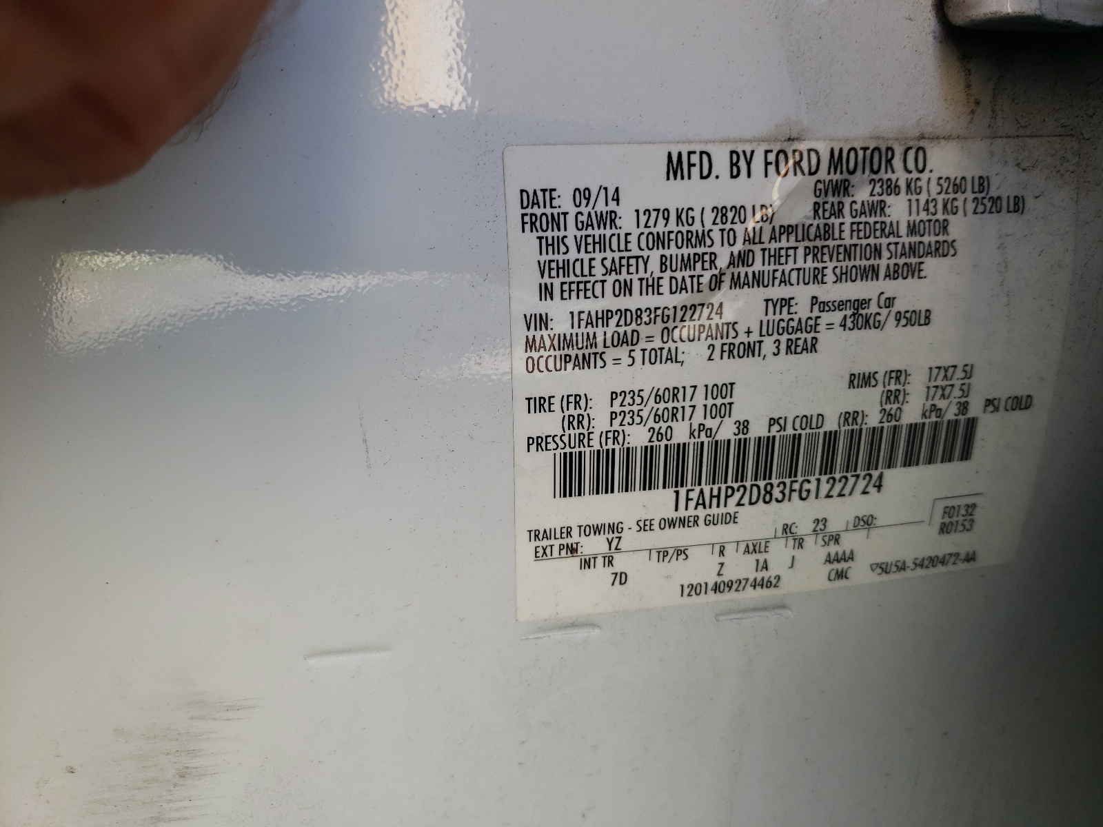 Фото 10 с аукциона – 2015 FORD TAURUS SE с VIN 1FAHP2D83FG122724