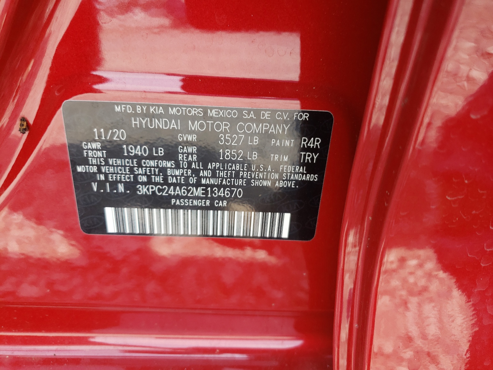 Photo 10 from auction – 2021 HYUNDAI ACCENT SE with VIN 3KPC24A62ME134670