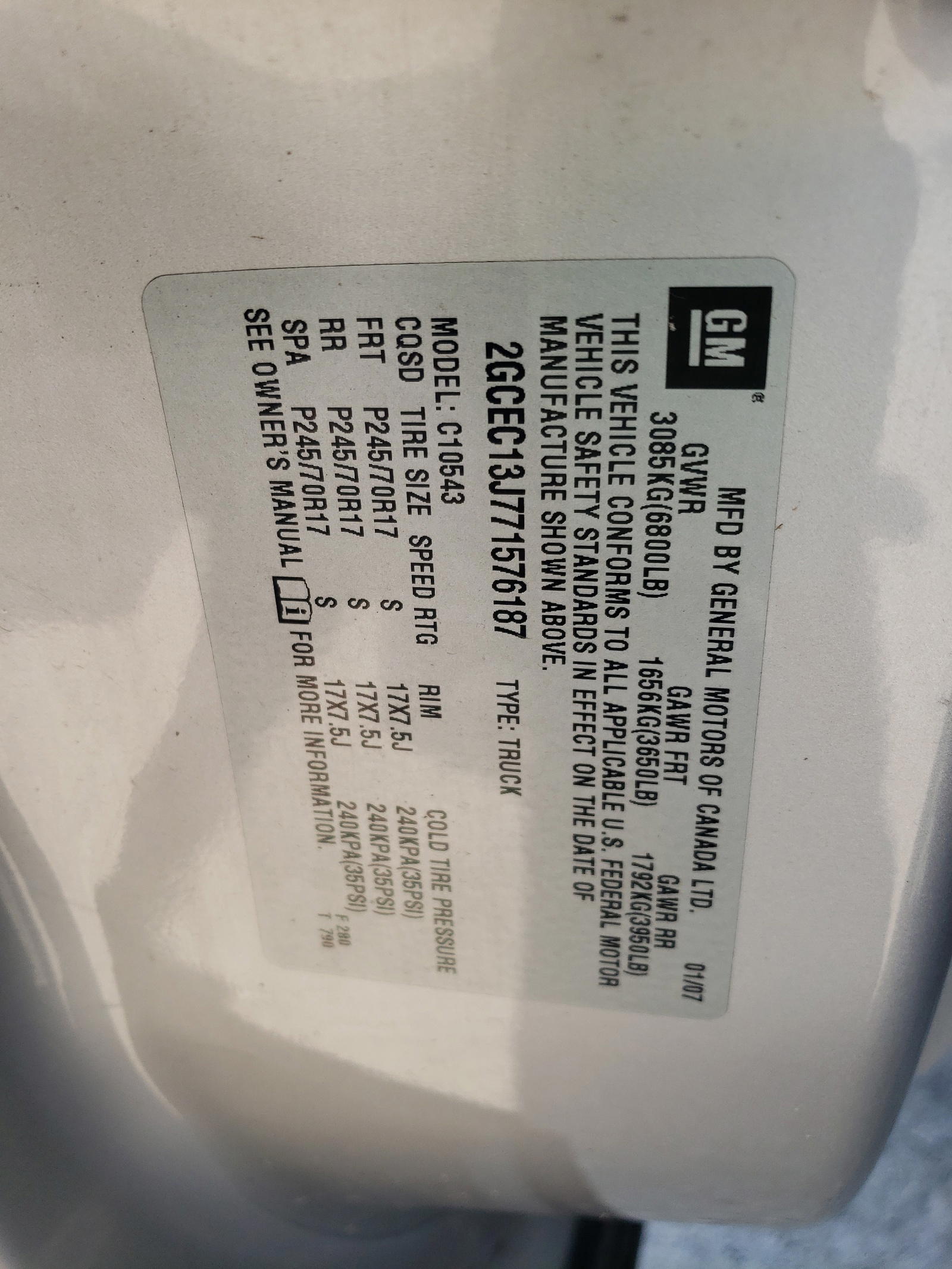 Photo 10 from auction – 2007 CHEVROLET SILVERADO with VIN 2GCEC13J771576187
