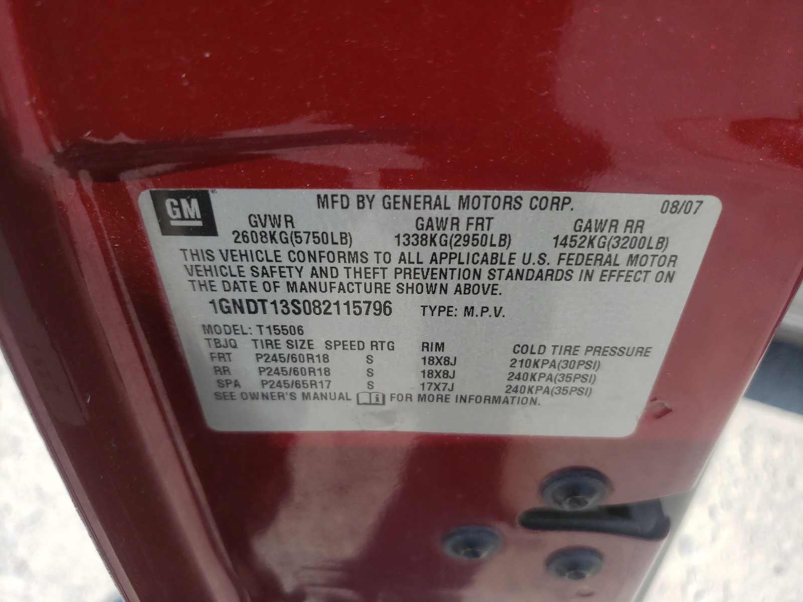 Photo 10 from auction – 2008 CHEVROLET TRAILBLAZE with VIN 1GNDT13S082115796