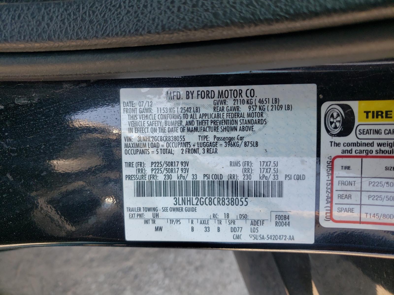 Photo 10 from auction – 2012 LINCOLN MKZ with VIN 3LNHL2GC8CR838055