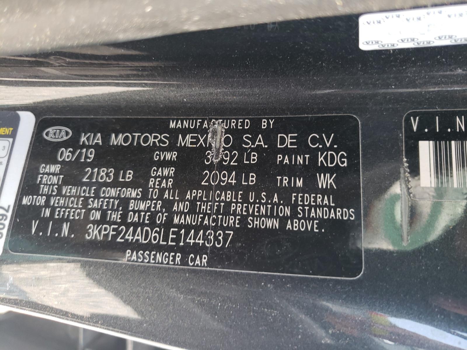 Photo 10 from auction – 2020 KIA FORTE FE with VIN 3KPF24AD6LE144337