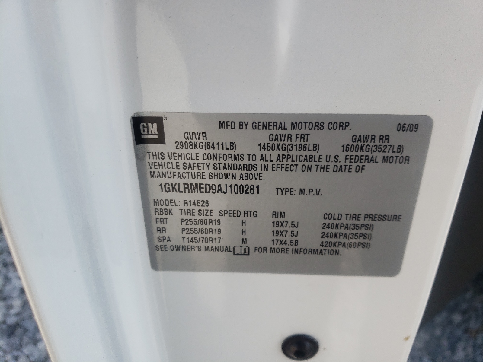 Photo 10 from auction – 2010 GMC ACADIA SLT with VIN 1GKLRMED9AJ100281