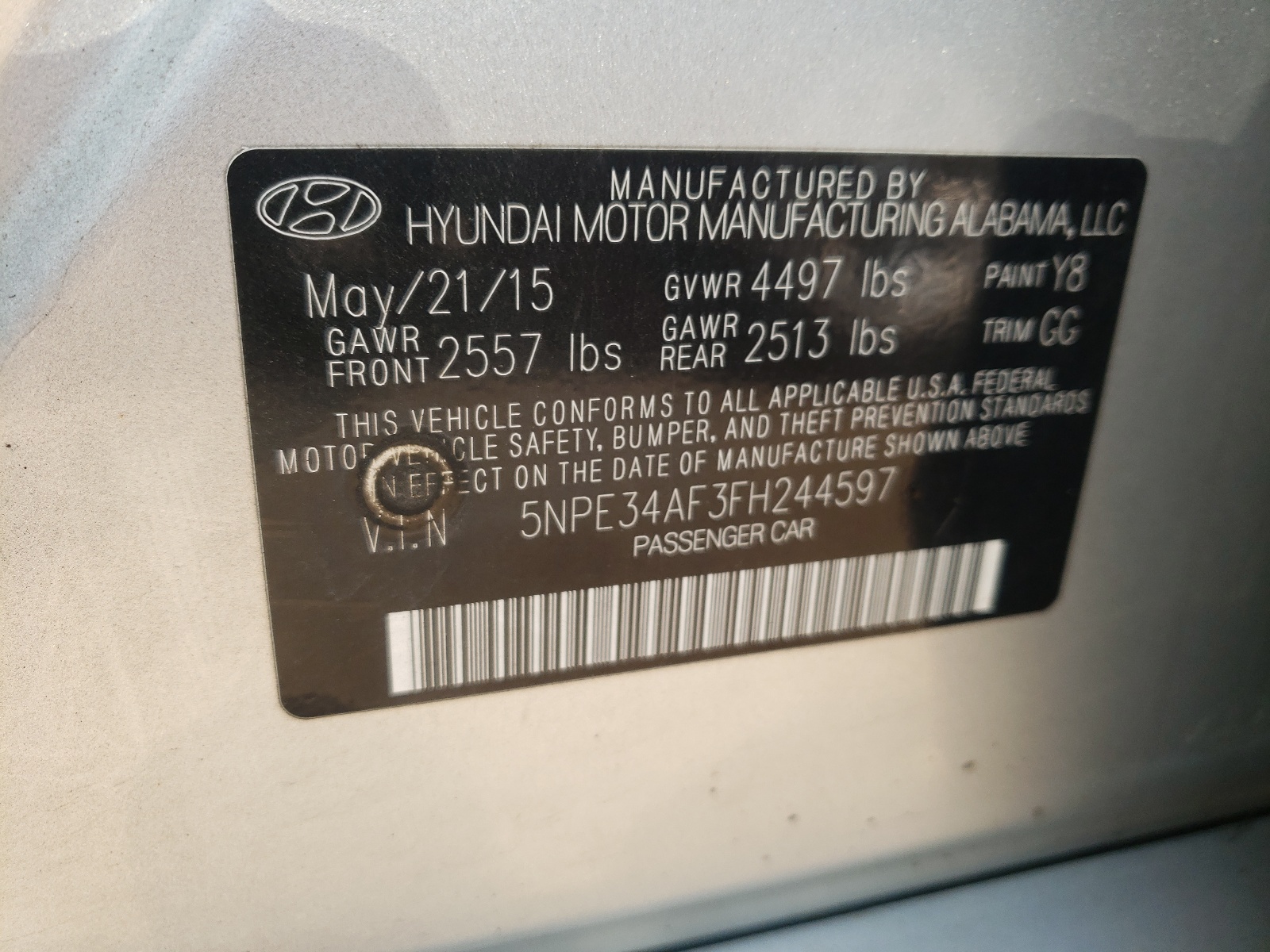 Photo 10 from auction – 2015 HYUNDAI SONATA SPO with VIN 5NPE34AF3FH244597