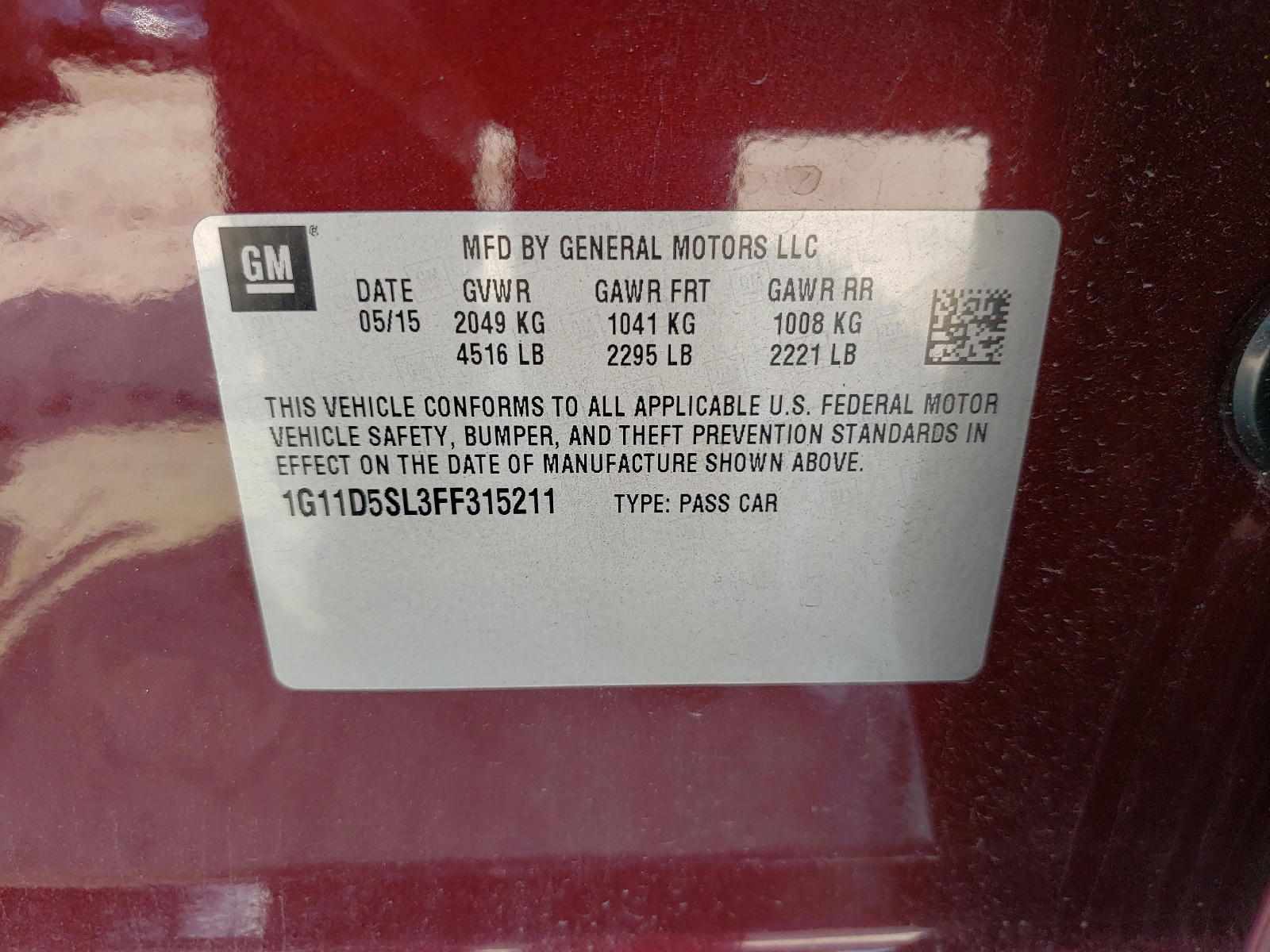 Photo 10 from auction – 2015 CHEVROLET MALIBU 2LT with VIN 1G11D5SL3FF315211