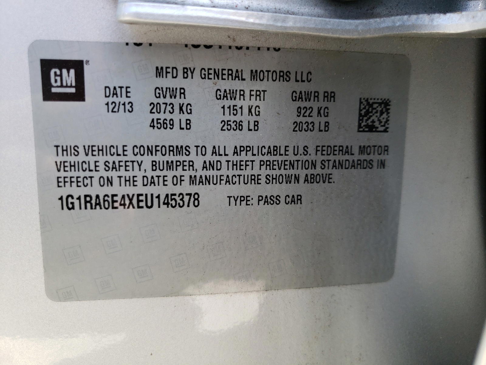 Photo 10 from auction – 2014 CHEVROLET VOLT with VIN 1G1RA6E4XEU145378