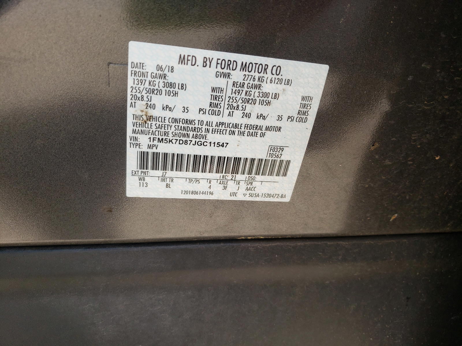 Photo 10 from auction – 2018 FORD EXPLORER X with VIN 1FM5K7D87JGC11547