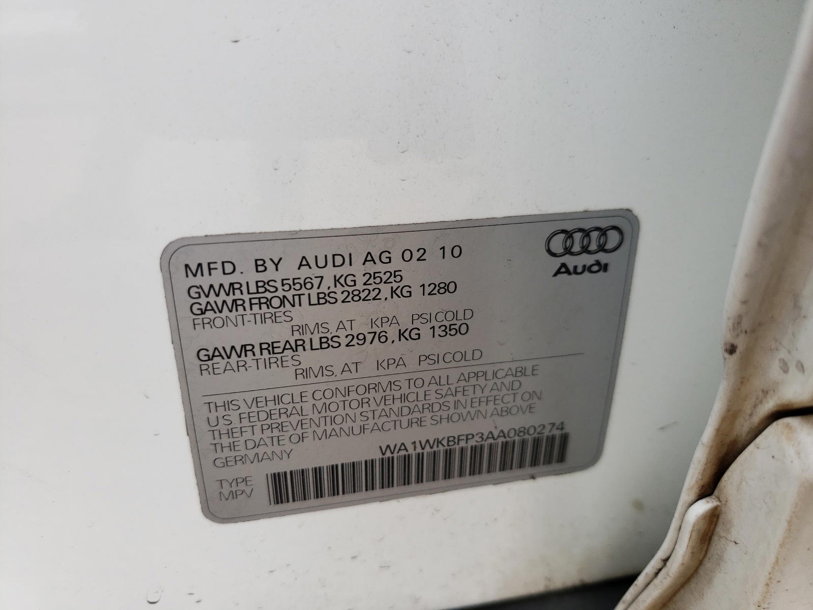 Photo 10 from auction – 2010 AUDI Q5 PRESTIG with VIN WA1WKBFP3AA080274