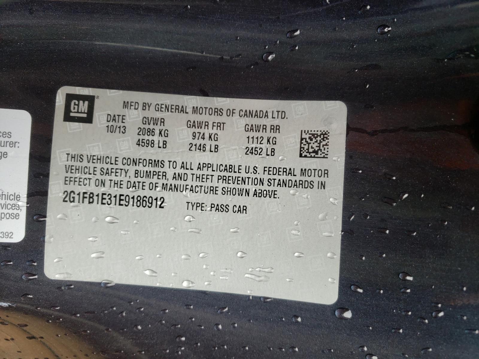 Photo 10 from auction – 2014 CHEVROLET CAMARO LT with VIN 2G1FB1E31E9186912