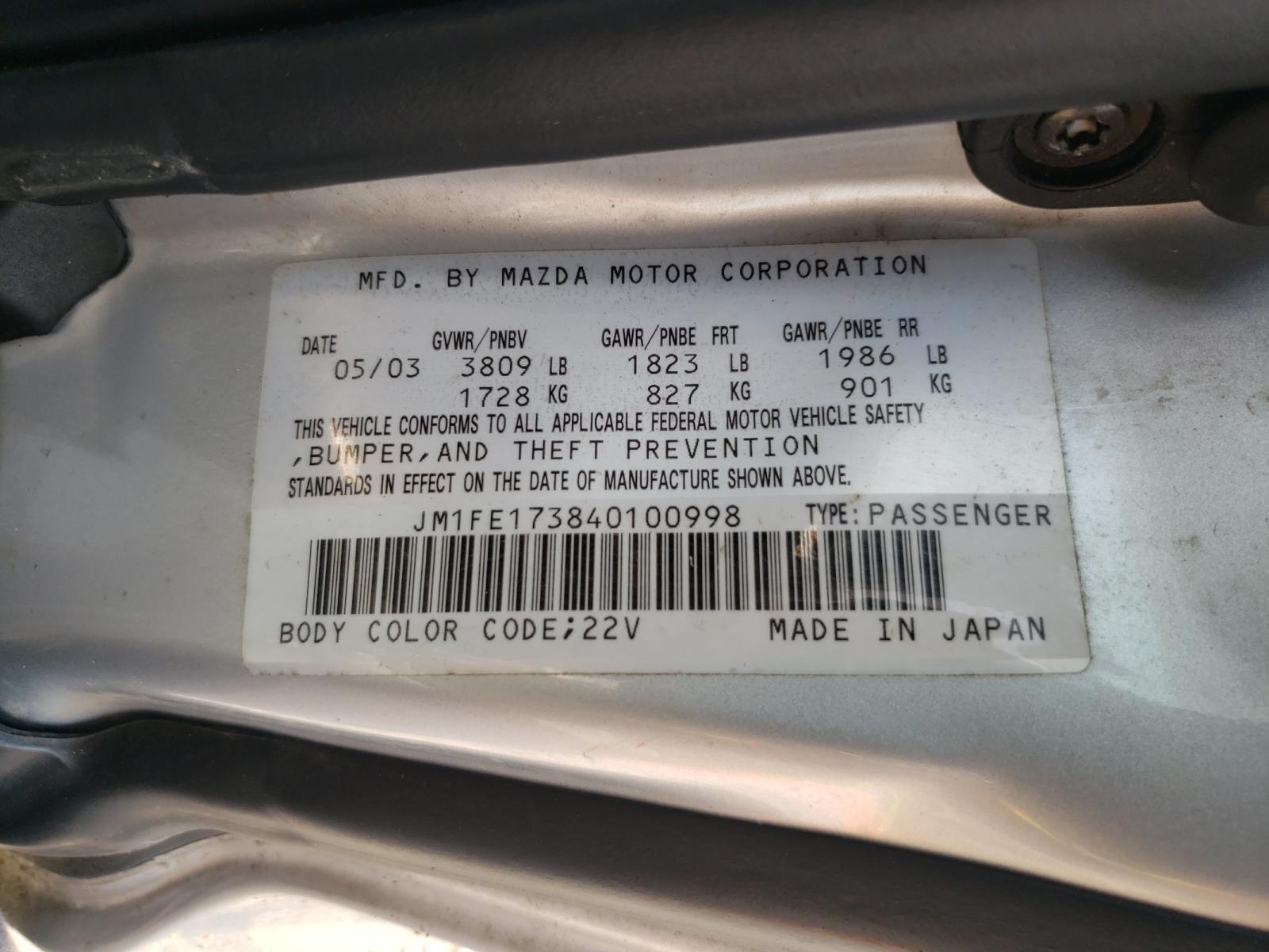 Photo 10 from auction – 2004 MAZDA RX8 with VIN JM1FE173840100998