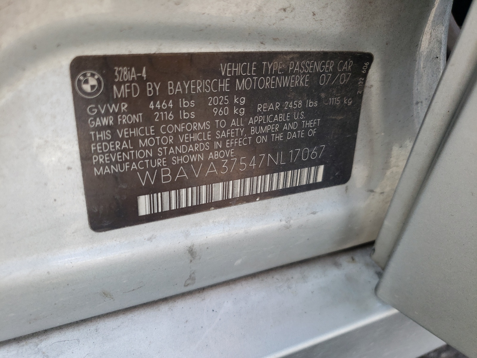صورة رقم 10 من المزاد - 2007 BMW 328 I مع VIN WBAVA37547NL17067