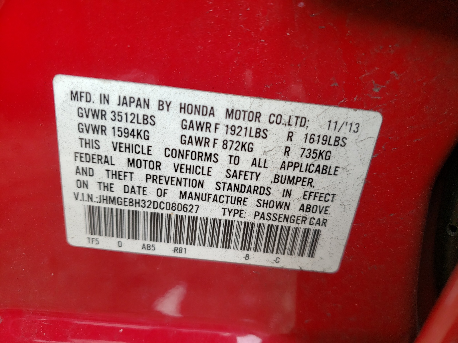 Zdjęcie 10 z aukcji – 2013 HONDA FIT z VIN JHMGE8H32DC080627