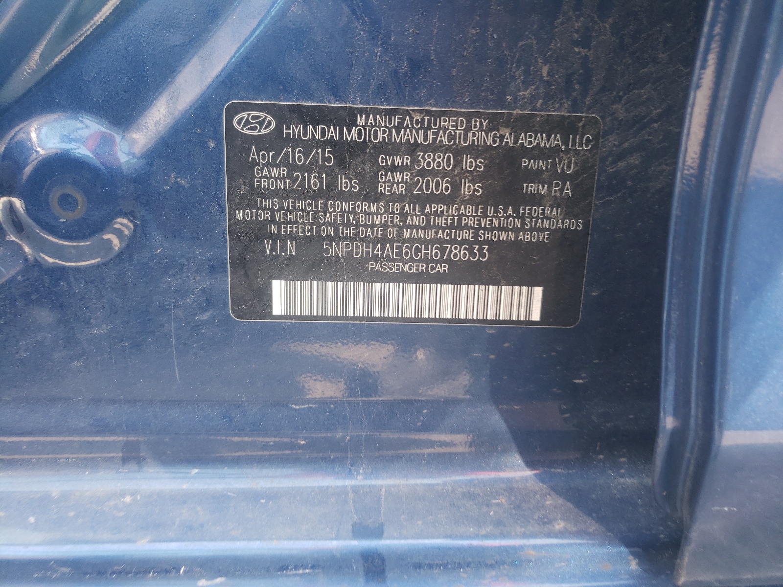 Photo 10 from auction – 2016 HYUNDAI ELANTRA SE with VIN 5NPDH4AE6GH678633