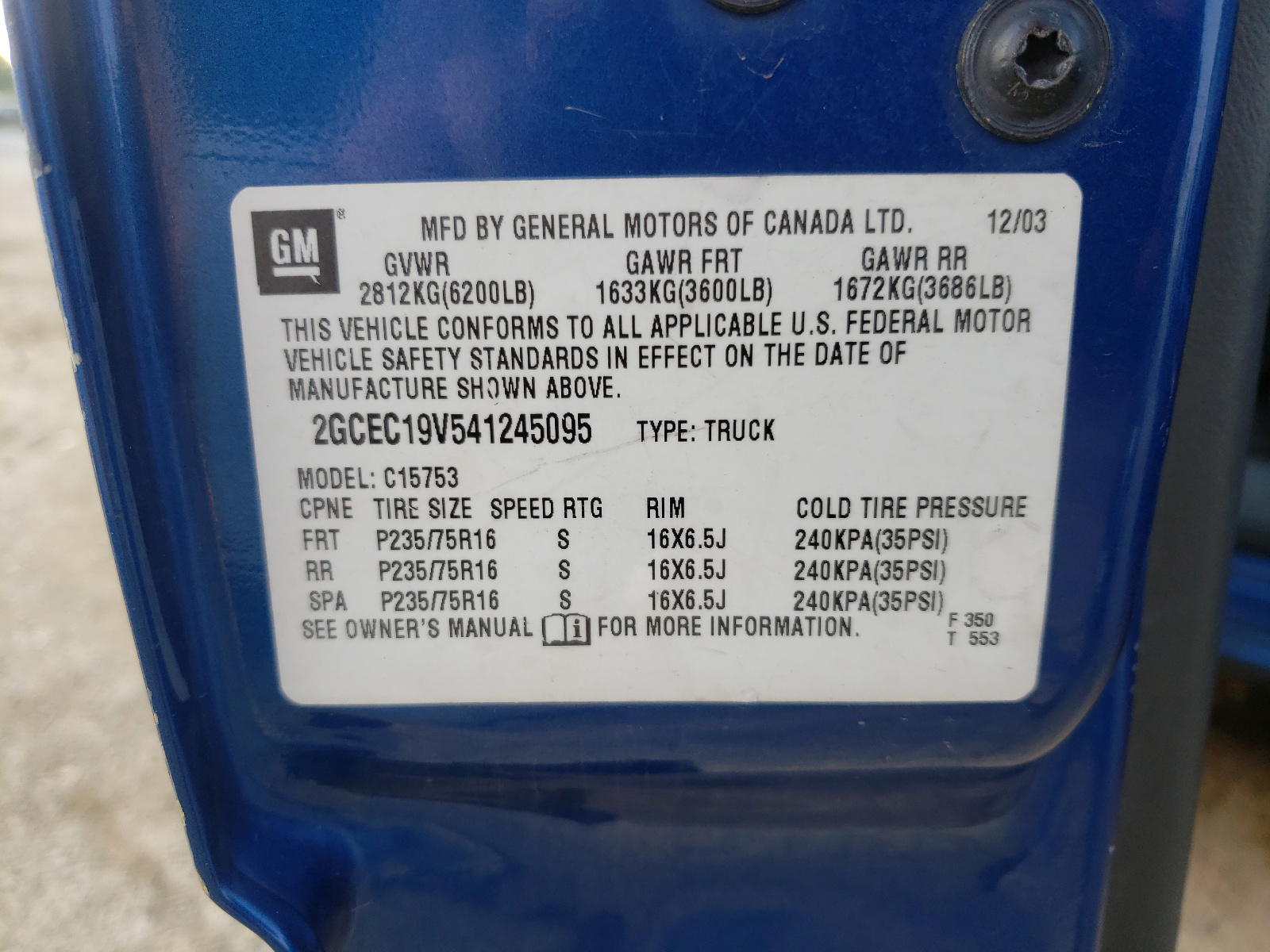 Photo 10 from auction – 2004 CHEVROLET SILVERADO with VIN 2GCEC19V541245095