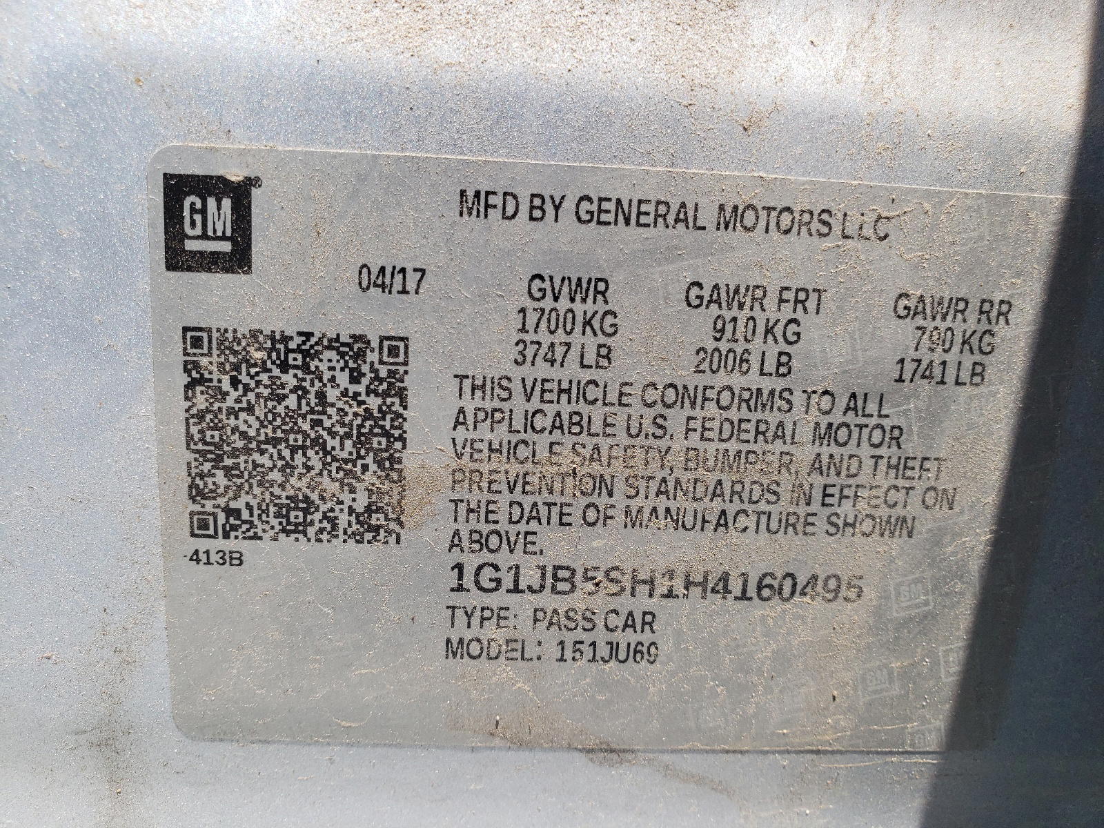 Photo 10 from auction – 2017 CHEVROLET SONIC LS with VIN 1G1JB5SH1H4160495