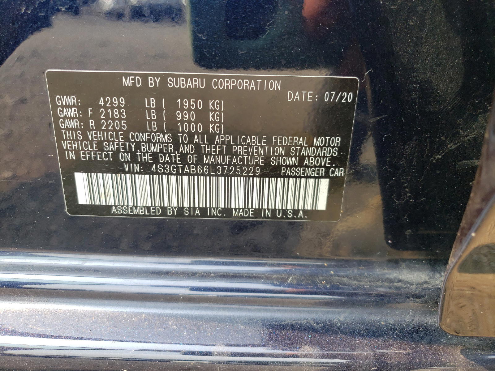 Photo 10 from auction – 2020 SUBARU IMPREZA with VIN 4S3GTAB66L3725229