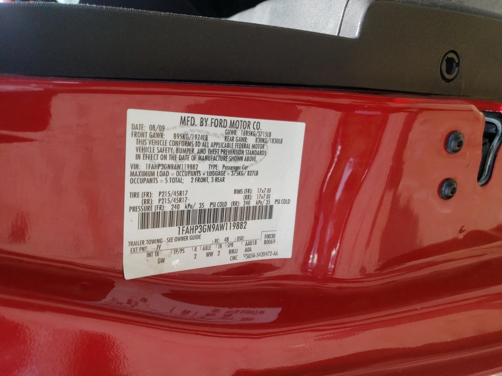 Photo 10 from auction – 2010 FORD FOCUS SES with VIN 1FAHP3GN9AW119882