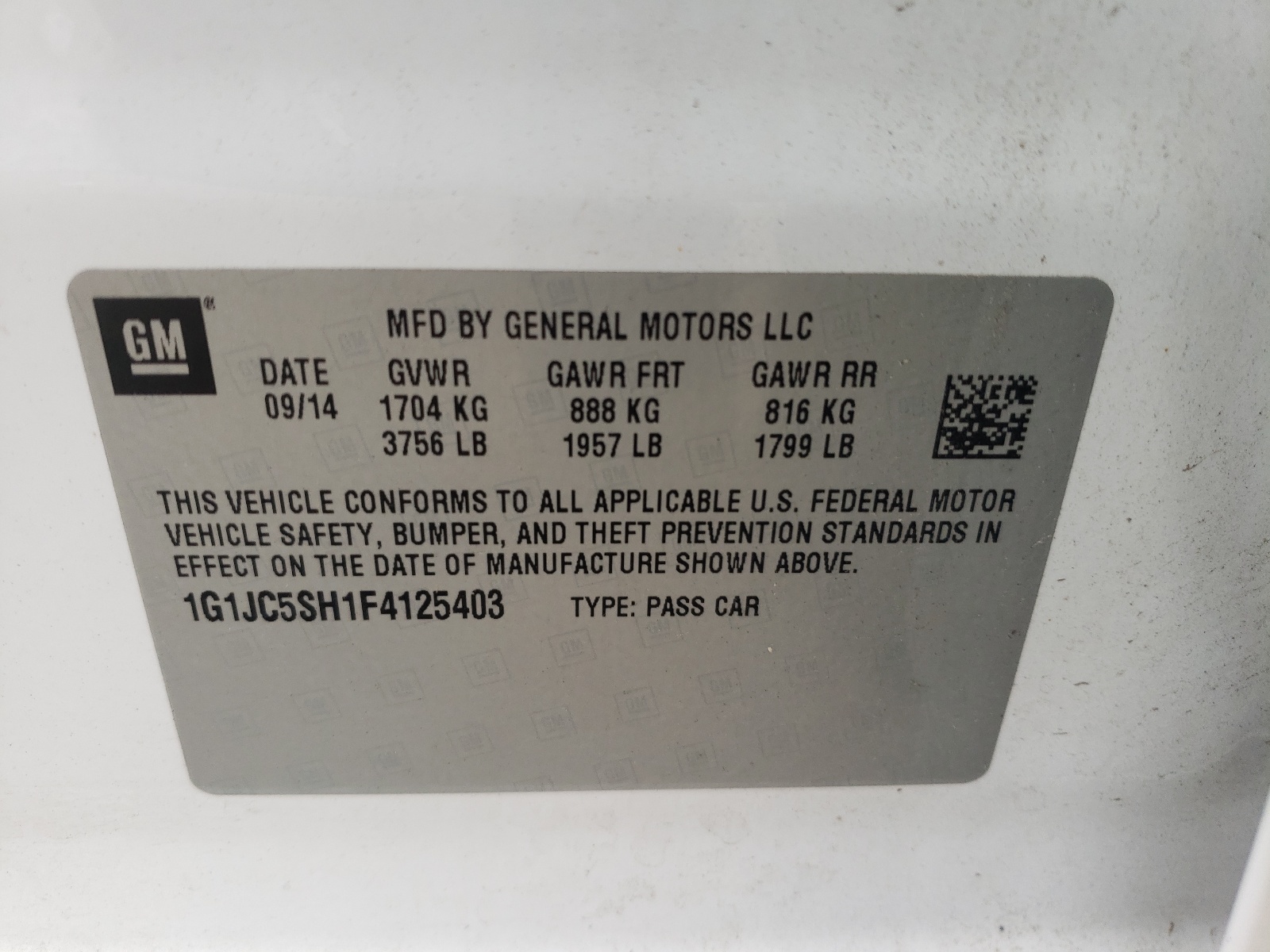 Photo 10 from auction – 2015 CHEVROLET SONIC LT with VIN 1G1JC5SH1F4125403