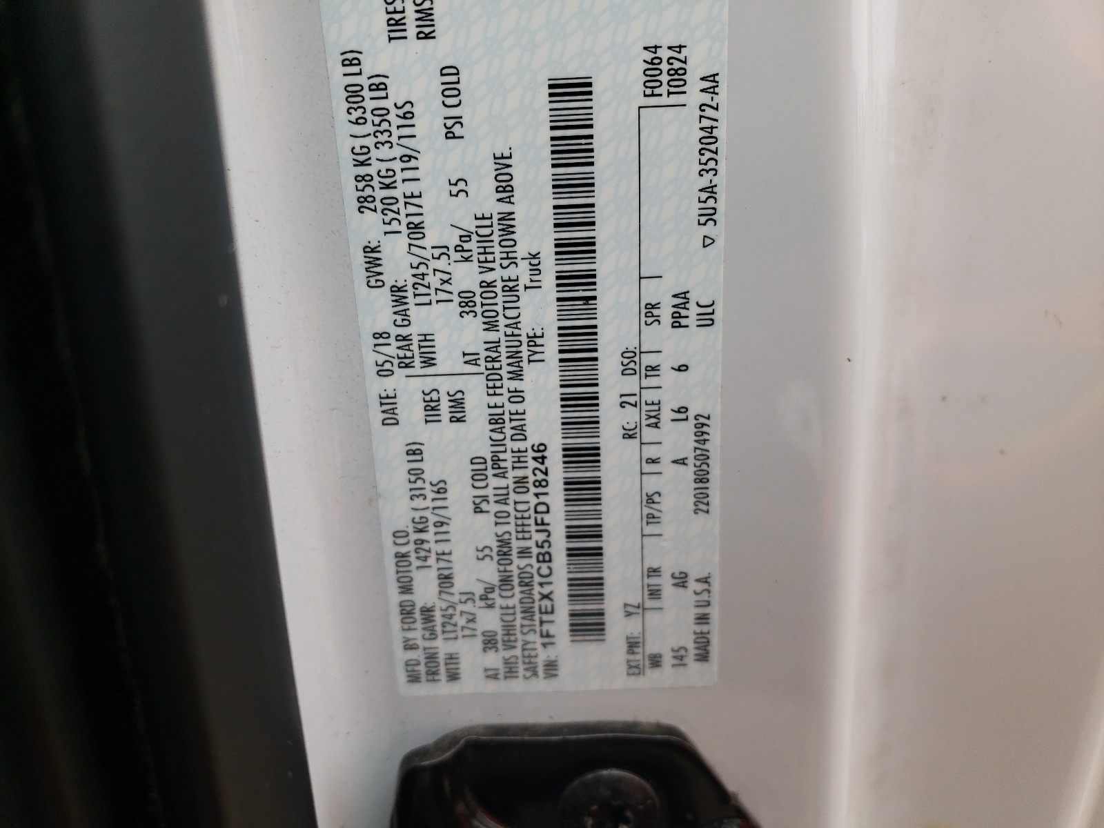 Zdjęcie 10 z aukcji – 2018 FORD F150 SUPER z VIN 1FTEX1CB5JFD18246