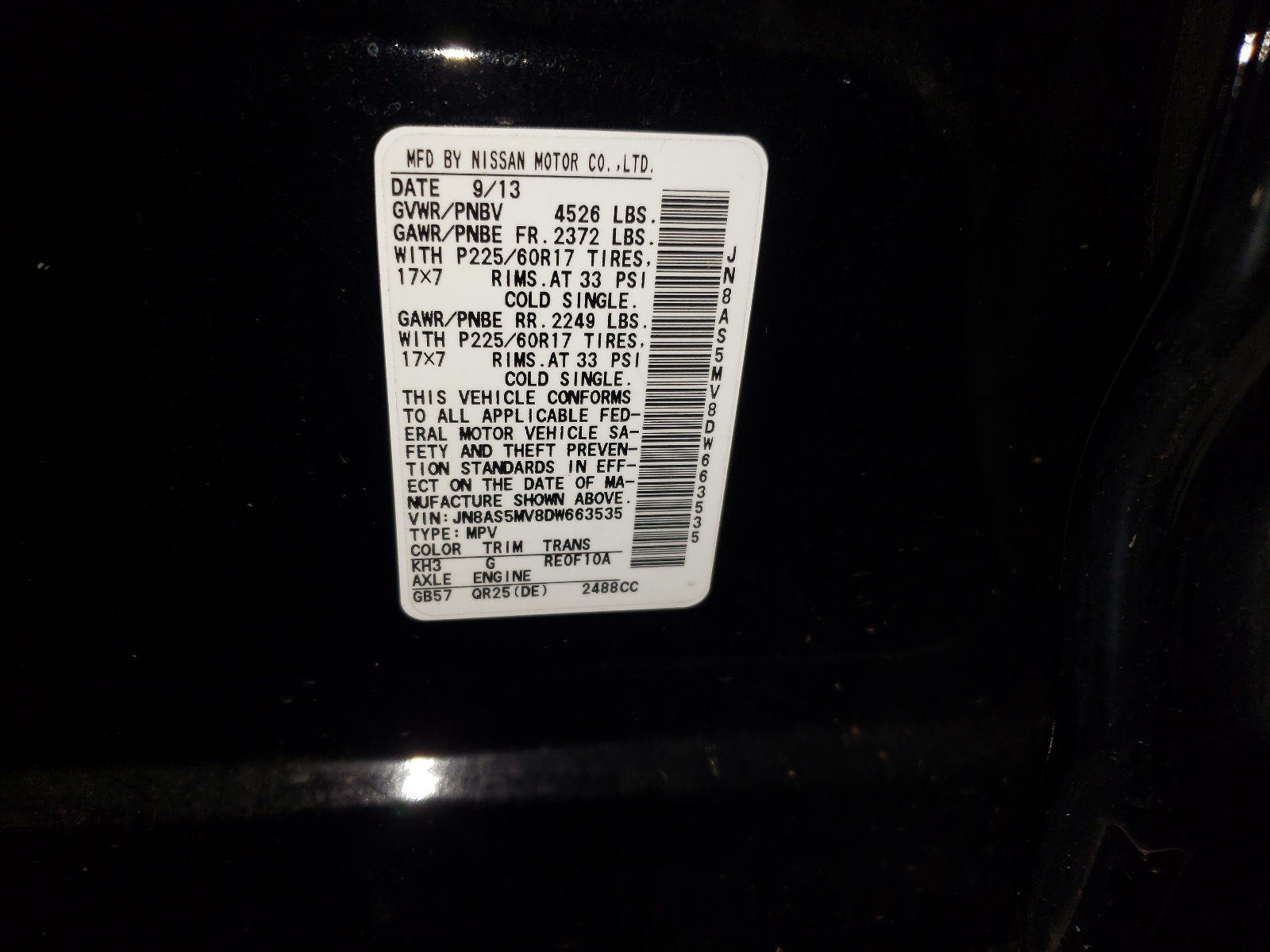 Photo 10 from auction – 2013 NISSAN ROGUE S with VIN JN8AS5MV8DW663535