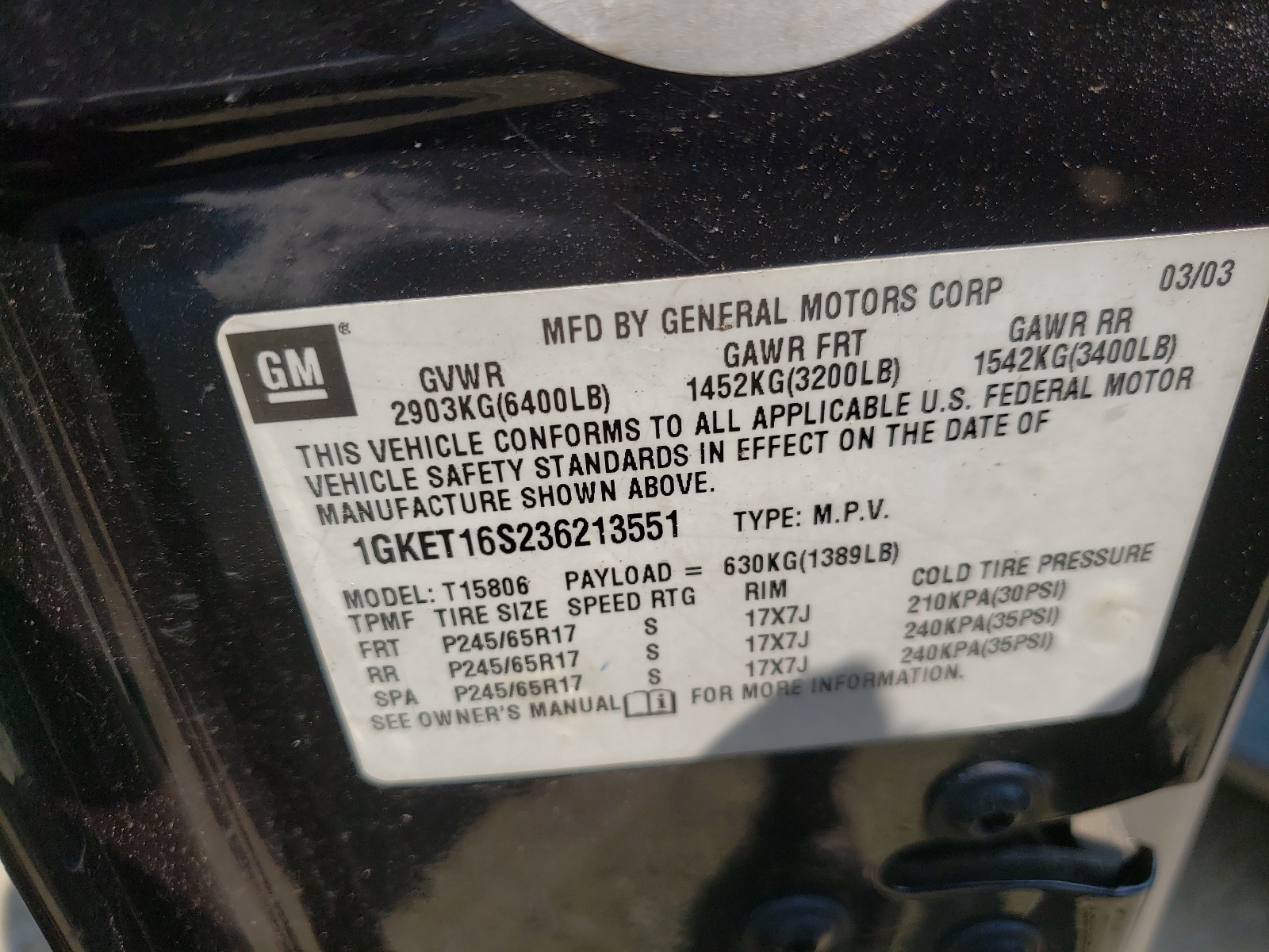 Photo 10 from auction – 2003 GMC ENVOY XL with VIN 1GKET16S236213551