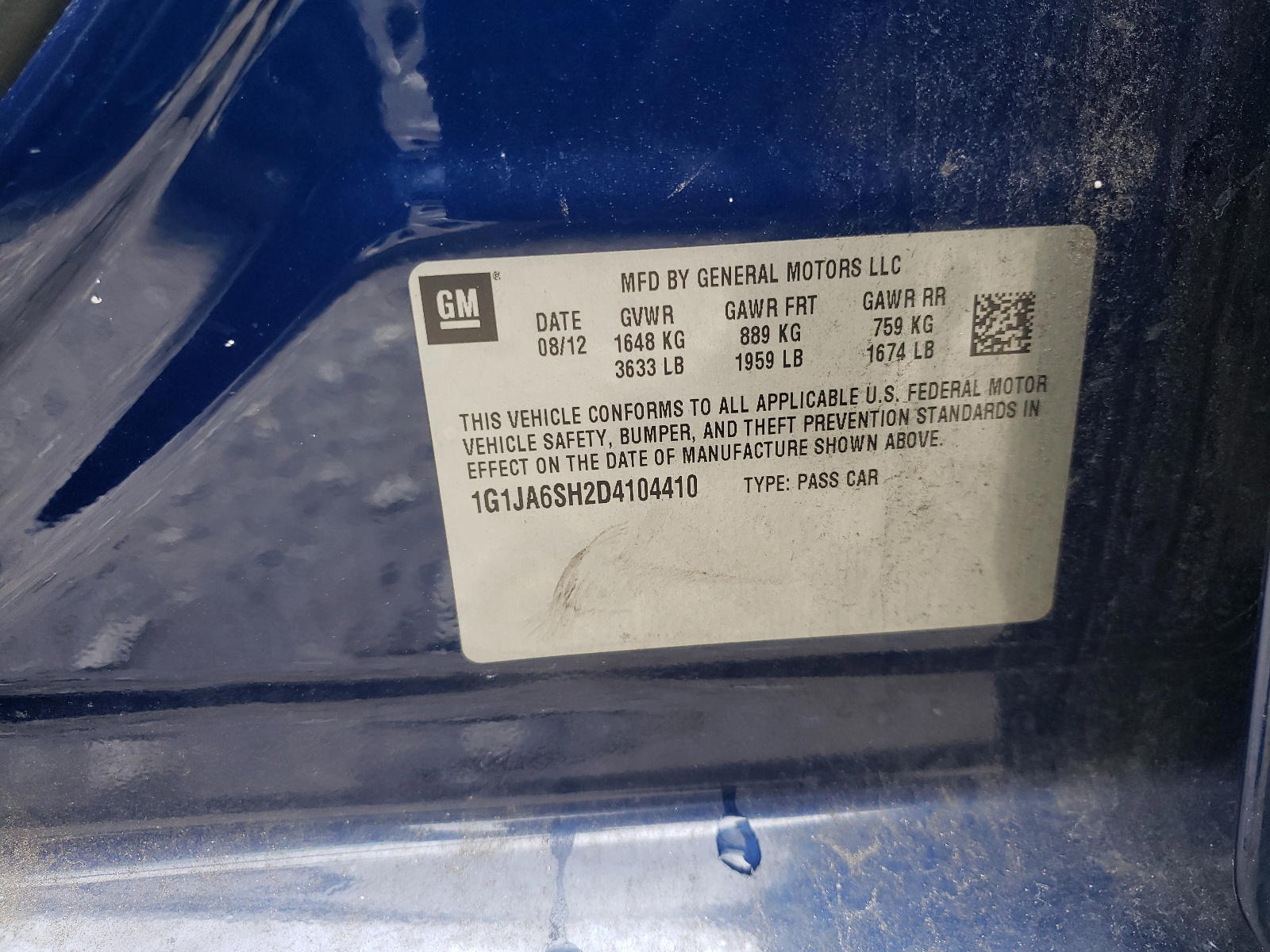 Photo 10 from auction – 2013 CHEVROLET SONIC LS with VIN 1G1JA6SH2D4104410