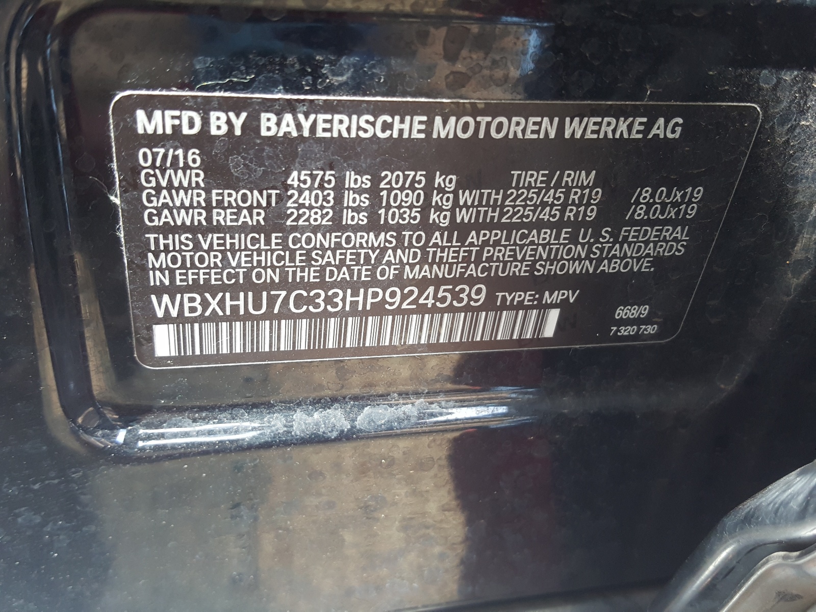 Photo 10 from auction – 2017 BMW X1 SDRIVE2 with VIN WBXHU7C33HP924539