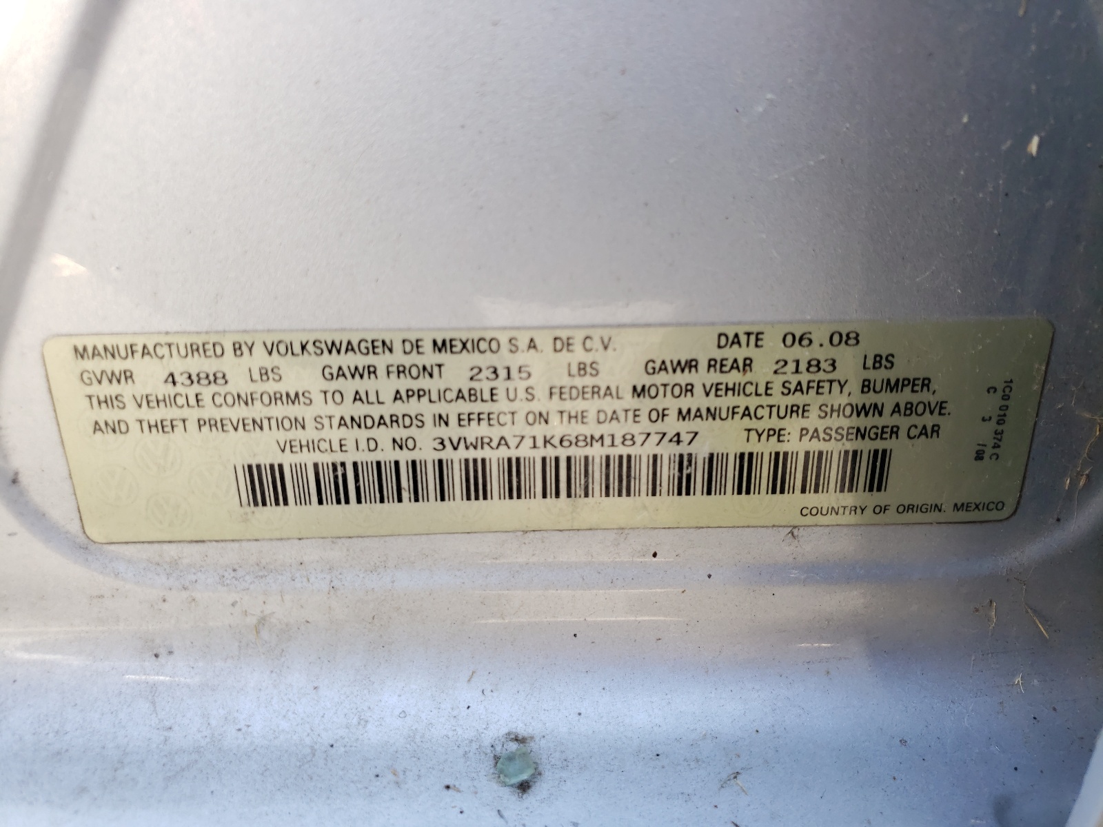 Photo 10 from auction – 2008 VOLKSWAGEN JETTA WOLF with VIN 3VWRA71K68M187747