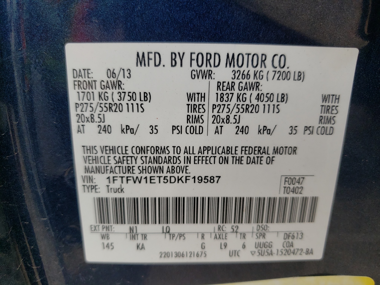 Photo 10 from auction – 2013 FORD F150 SUPER with VIN 1FTFW1ET5DKF19587