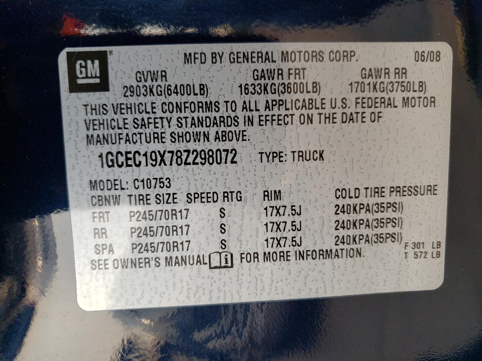 Photo 10 from auction – 2008 CHEVROLET SILVERADO with VIN 1GCEC19X78Z298072
