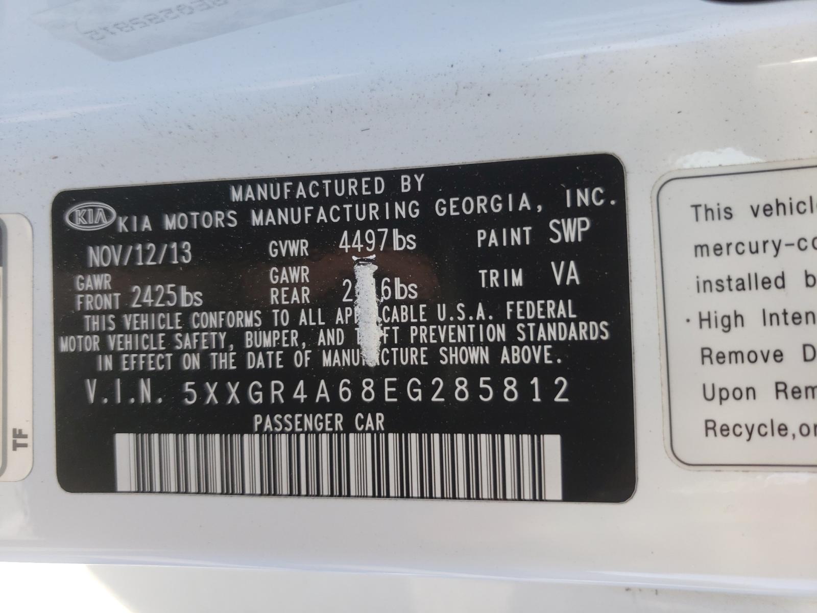 Photo 10 from auction – 2014 KIA OPTIMA SX with VIN 5XXGR4A68EG285812