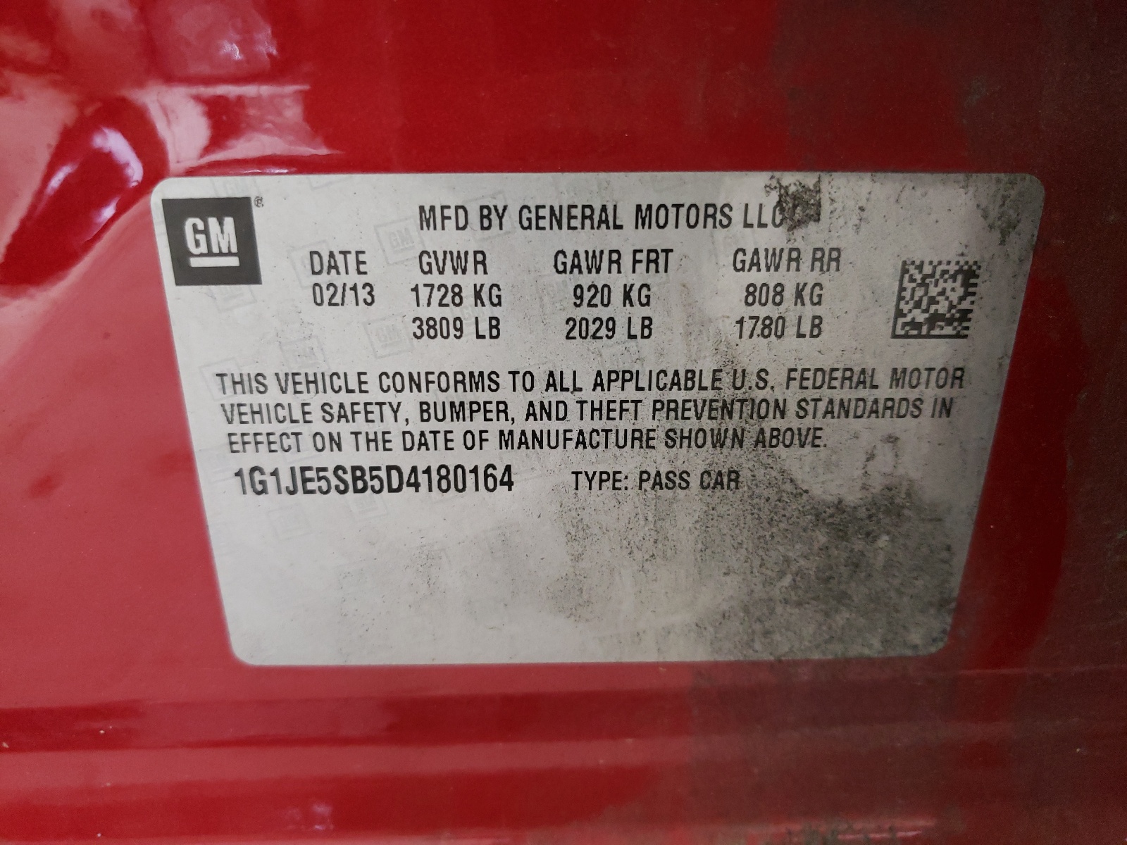 Photo 10 from auction – 2013 CHEVROLET SONIC LTZ with VIN 1G1JE5SB5D4180164