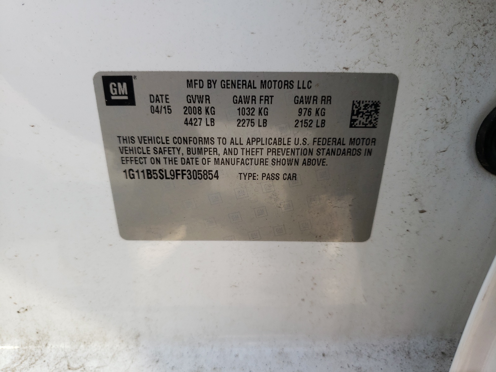 Photo 10 from auction – 2015 CHEVROLET MALIBU LS with VIN 1G11B5SL9FF305854