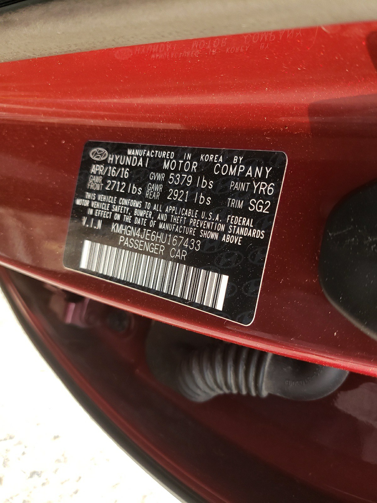 Zdjęcie 10 z aukcji – 2017 GENESIS G80 BASE z VIN KMHGN4JE6HU167433
