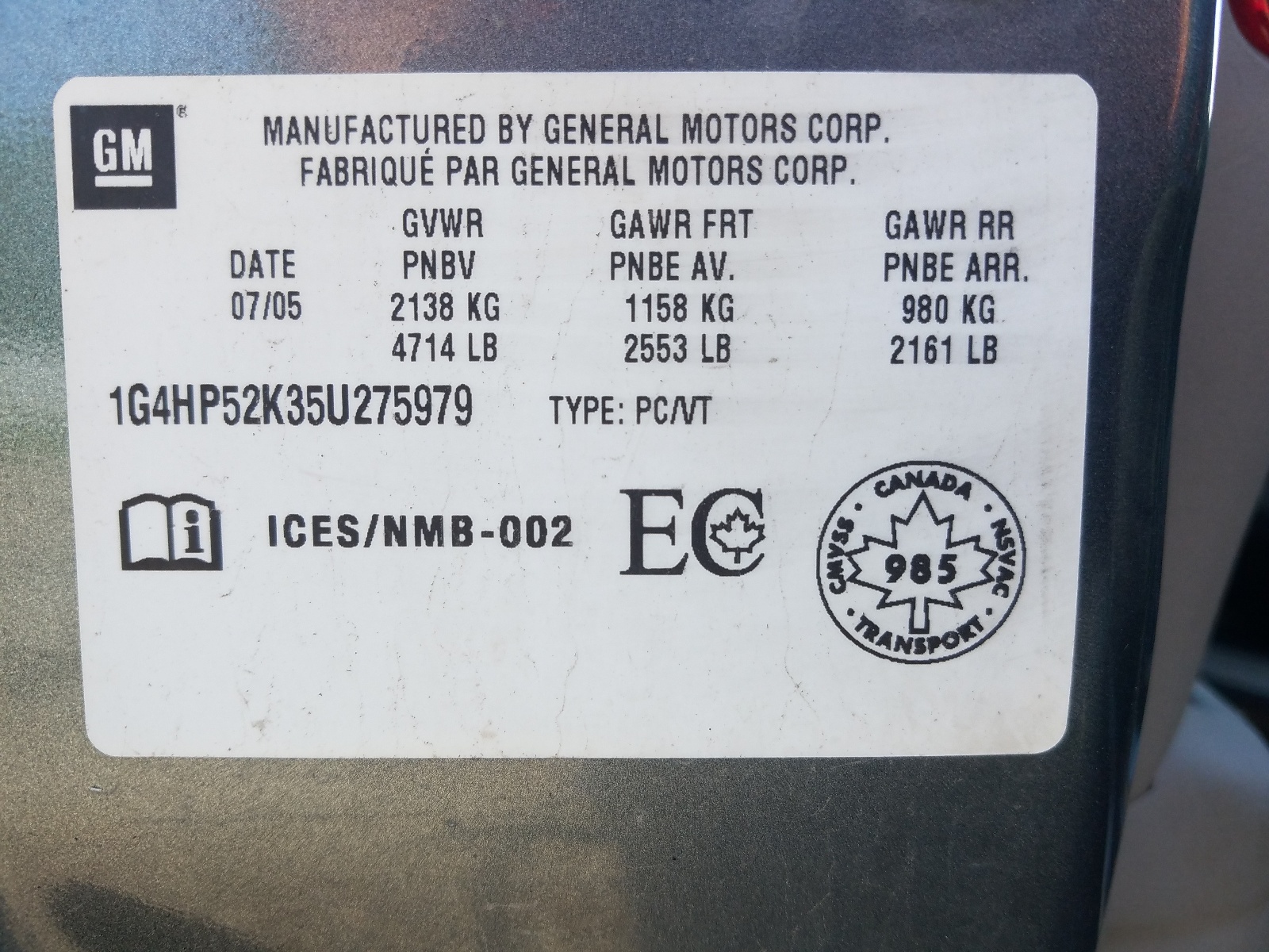 Photo 10 from auction – 2005 BUICK LESABRE CU with VIN 1G4HP52K35U275979