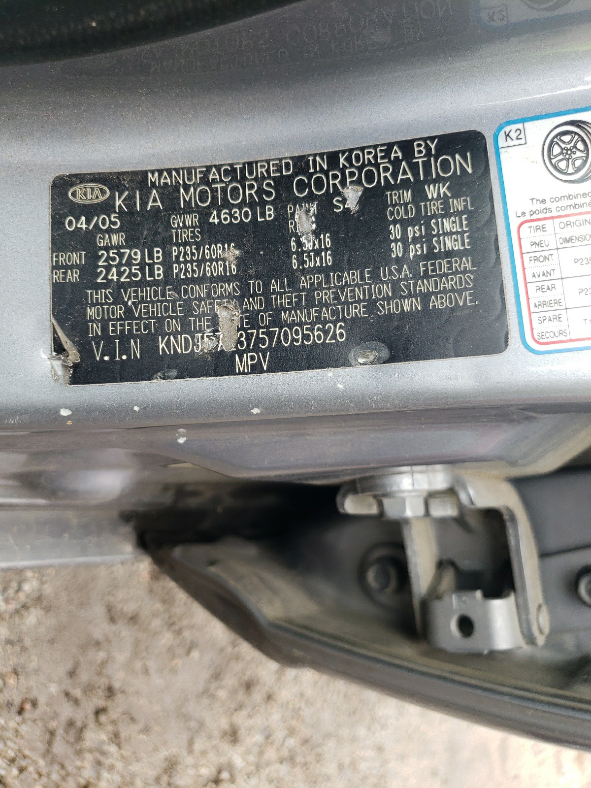 Photo 10 from auction – 2005 KIA NEW SPORTA with VIN KNDJF723757095626