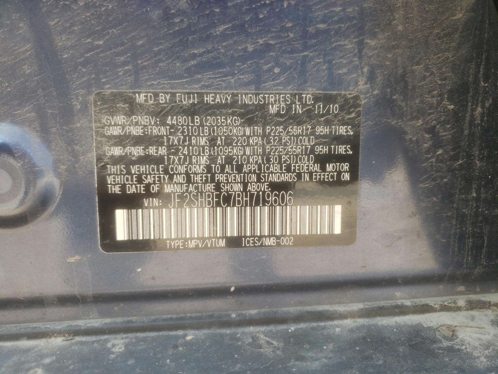 Photo 10 from auction – 2011 SUBARU FORESTER L with VIN JF2SHBFC7BH719606