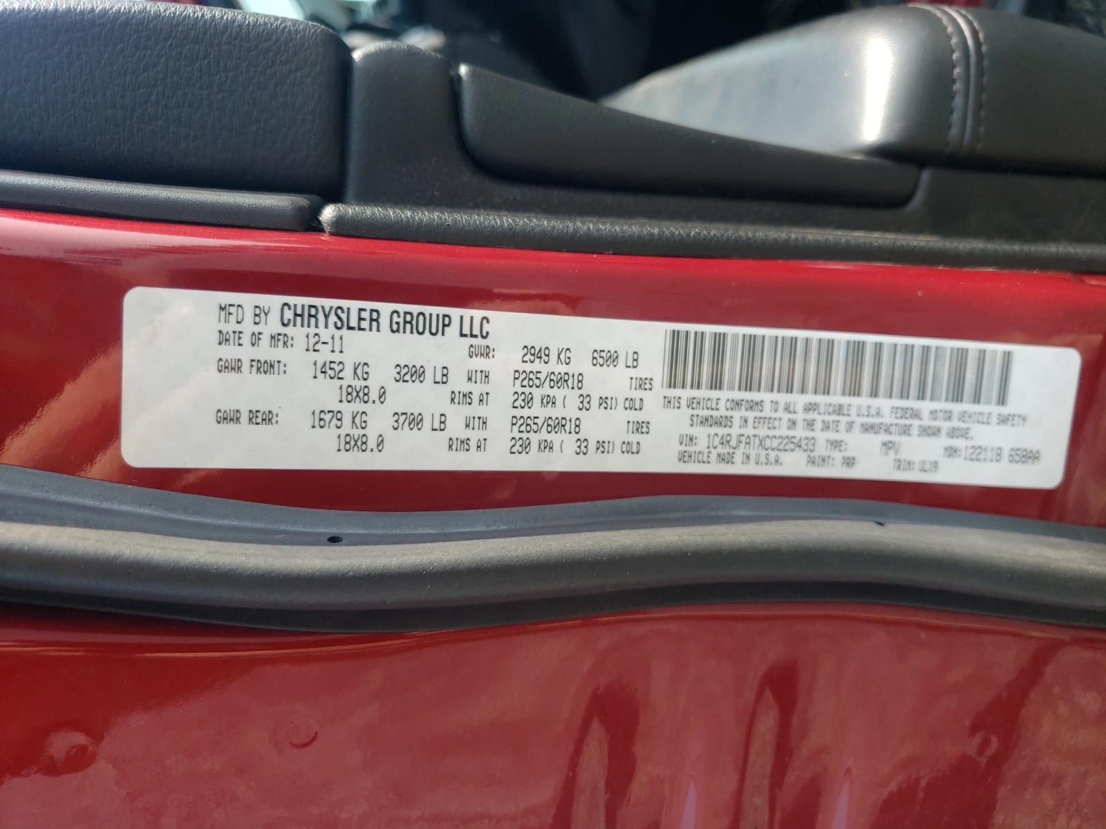 Photo 10 from auction – 2012 JEEP GRAND CHER with VIN 1C4RJFATXCC225433
