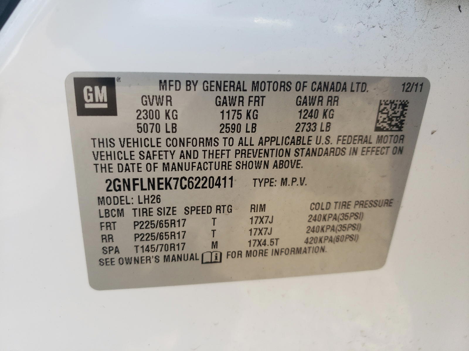 Photo 10 from auction – 2012 CHEVROLET EQUINOX with VIN 2GNFLNEK7C6220411