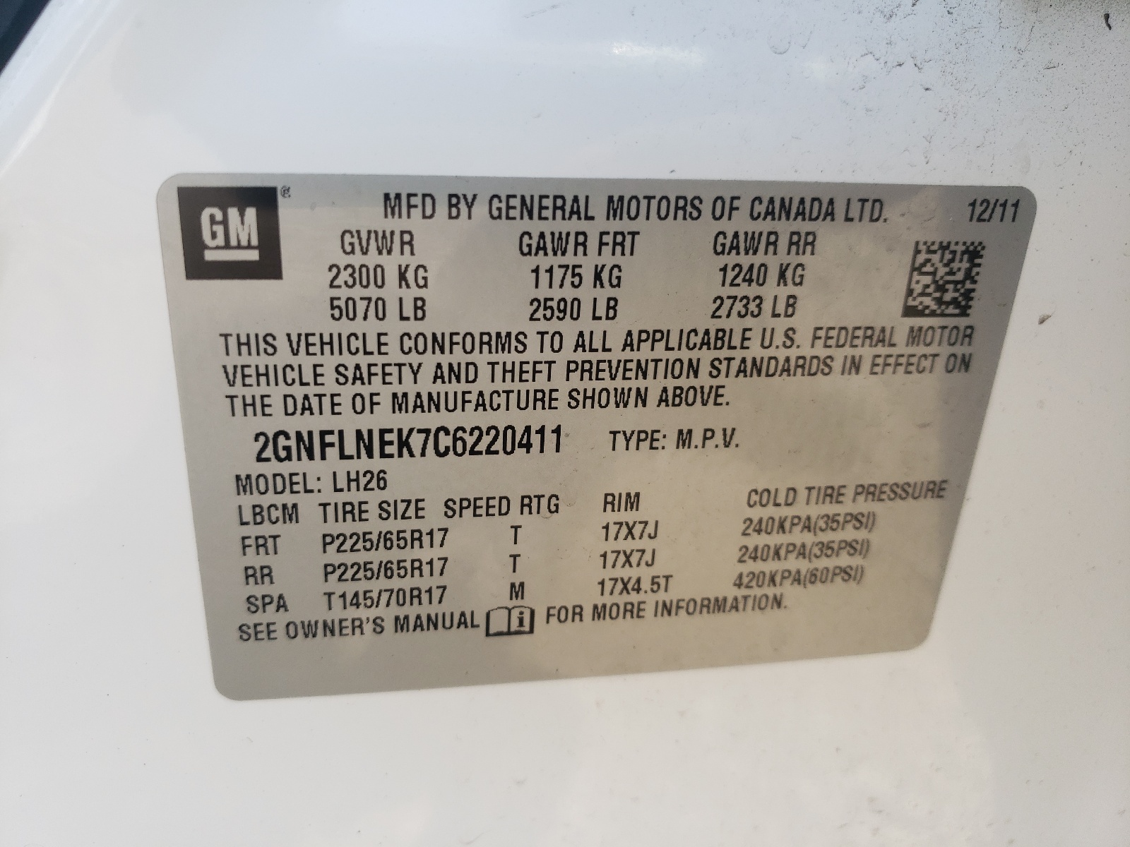 Фото 10 с аукциона – 2012 CHEVROLET EQUINOX с VIN 2GNFLNEK7C6220411
