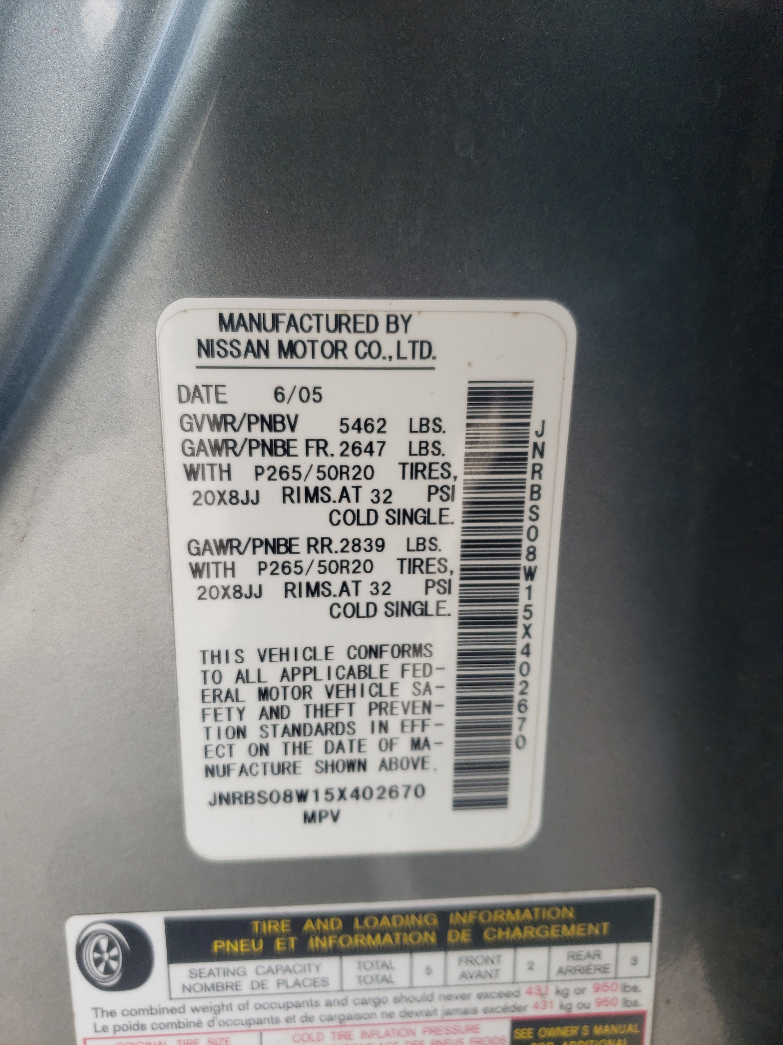 Zdjęcie 10 z aukcji – 2005 INFINITI FX45 z VIN JNRBS08W15X402670