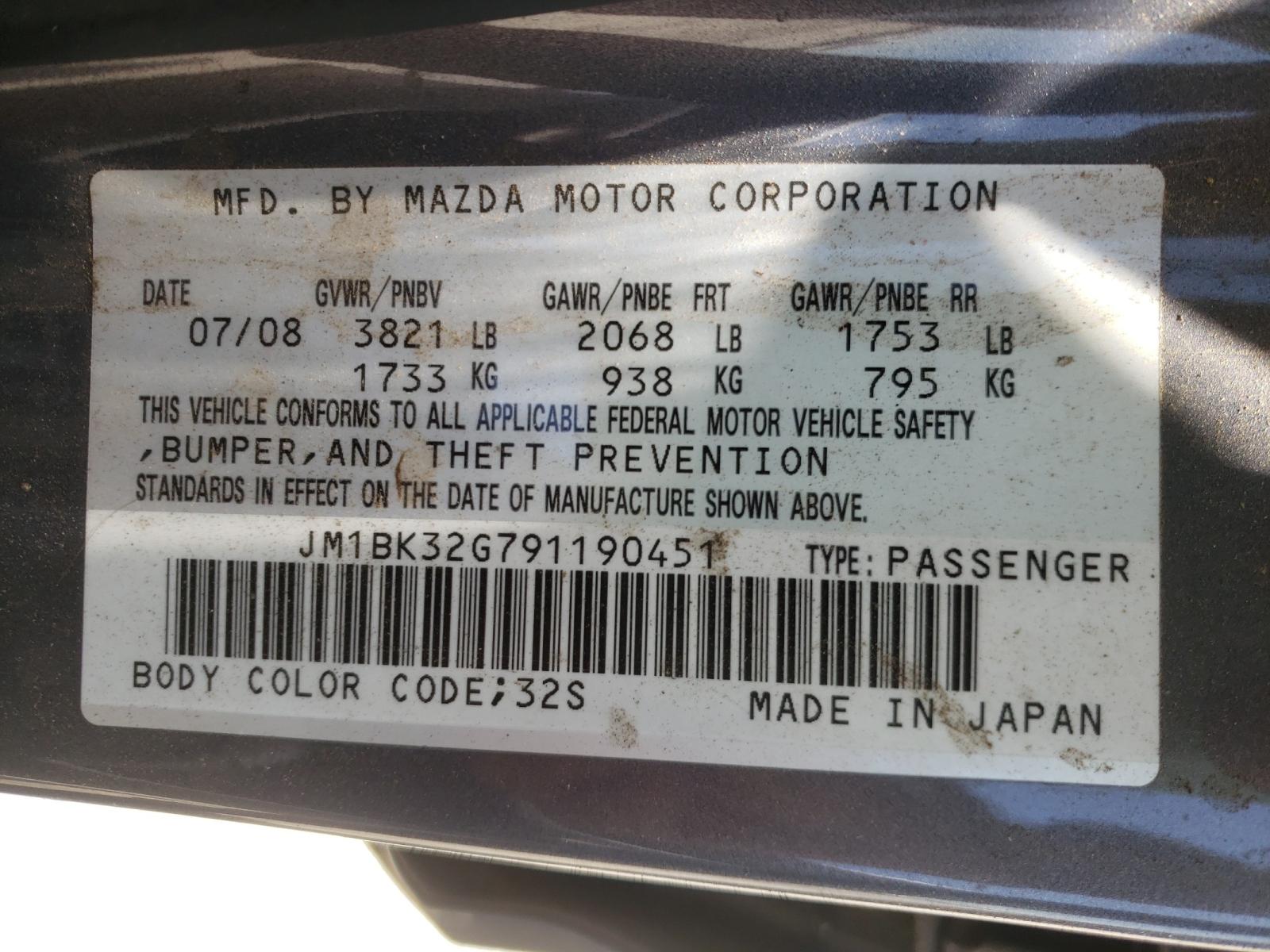 Photo 10 from auction – 2009 MAZDA 3 I with VIN JM1BK32G791190451