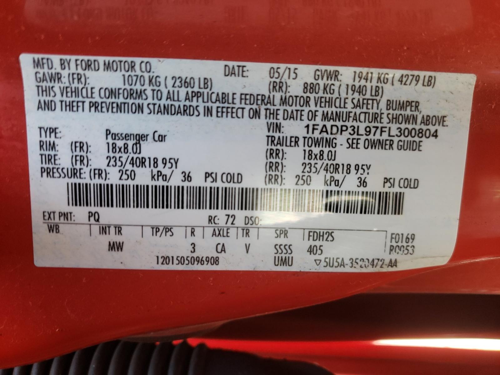 Photo 10 from auction – 2015 FORD FOCUS ST with VIN 1FADP3L97FL300804