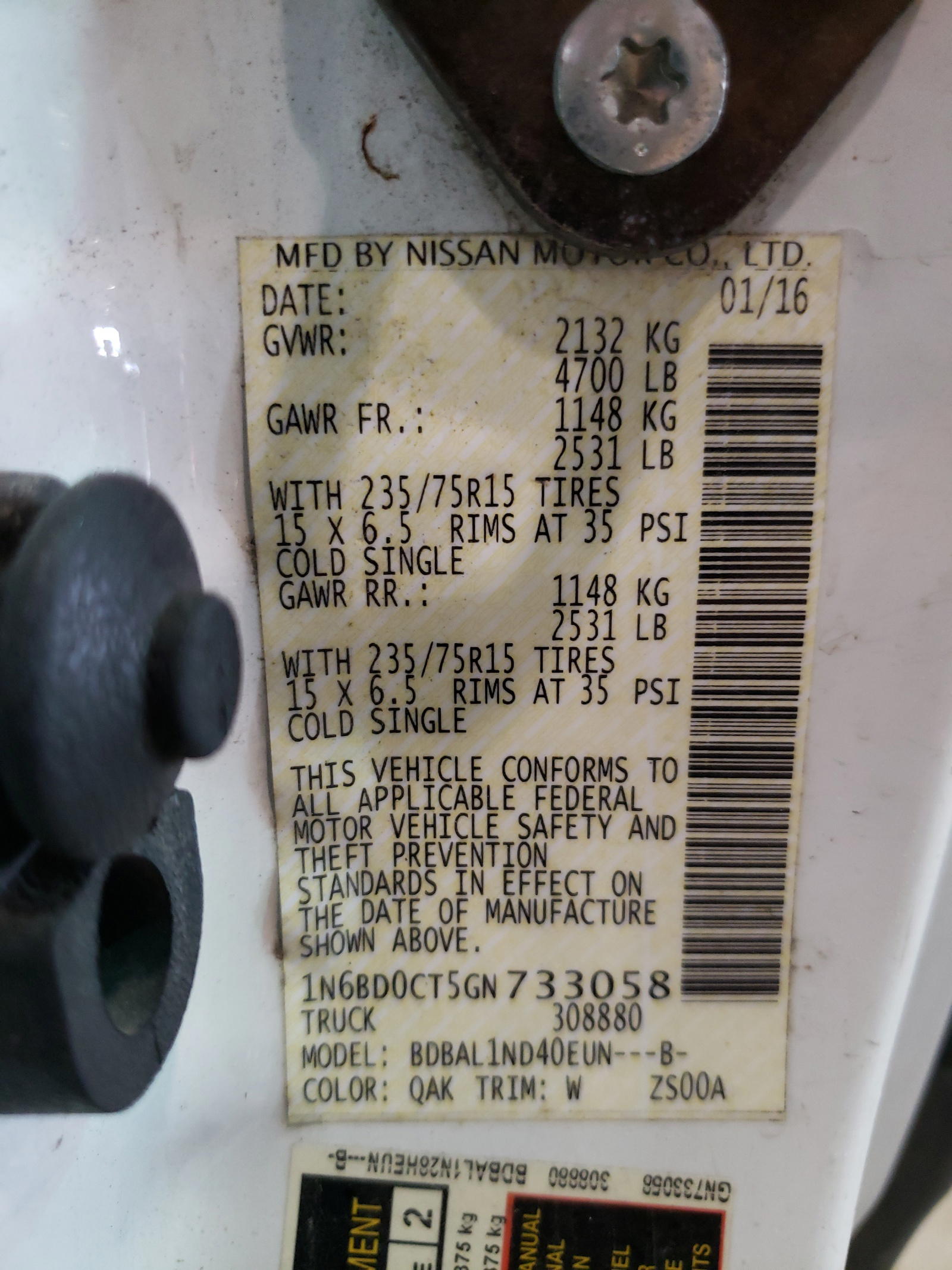 Photo 10 from auction – 2016 NISSAN FRONTIER S with VIN 1N6BD0CT5GN733058