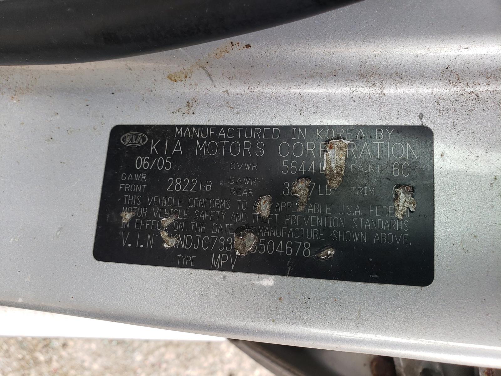 Photo 10 from auction – 2006 KIA SORENTO EX with VIN KNDJC733765504678