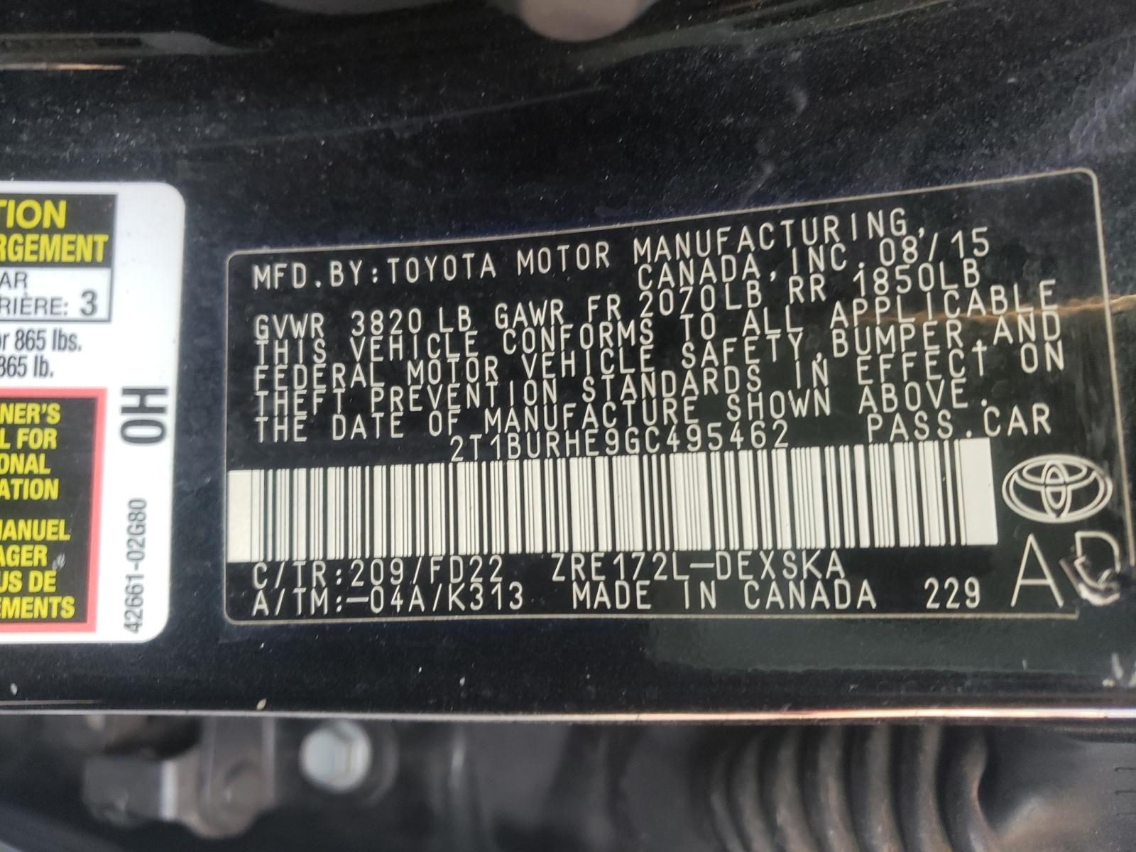 Photo 10 from auction – 2016 TOYOTA COROLLA L with VIN 2T1BURHE9GC495462