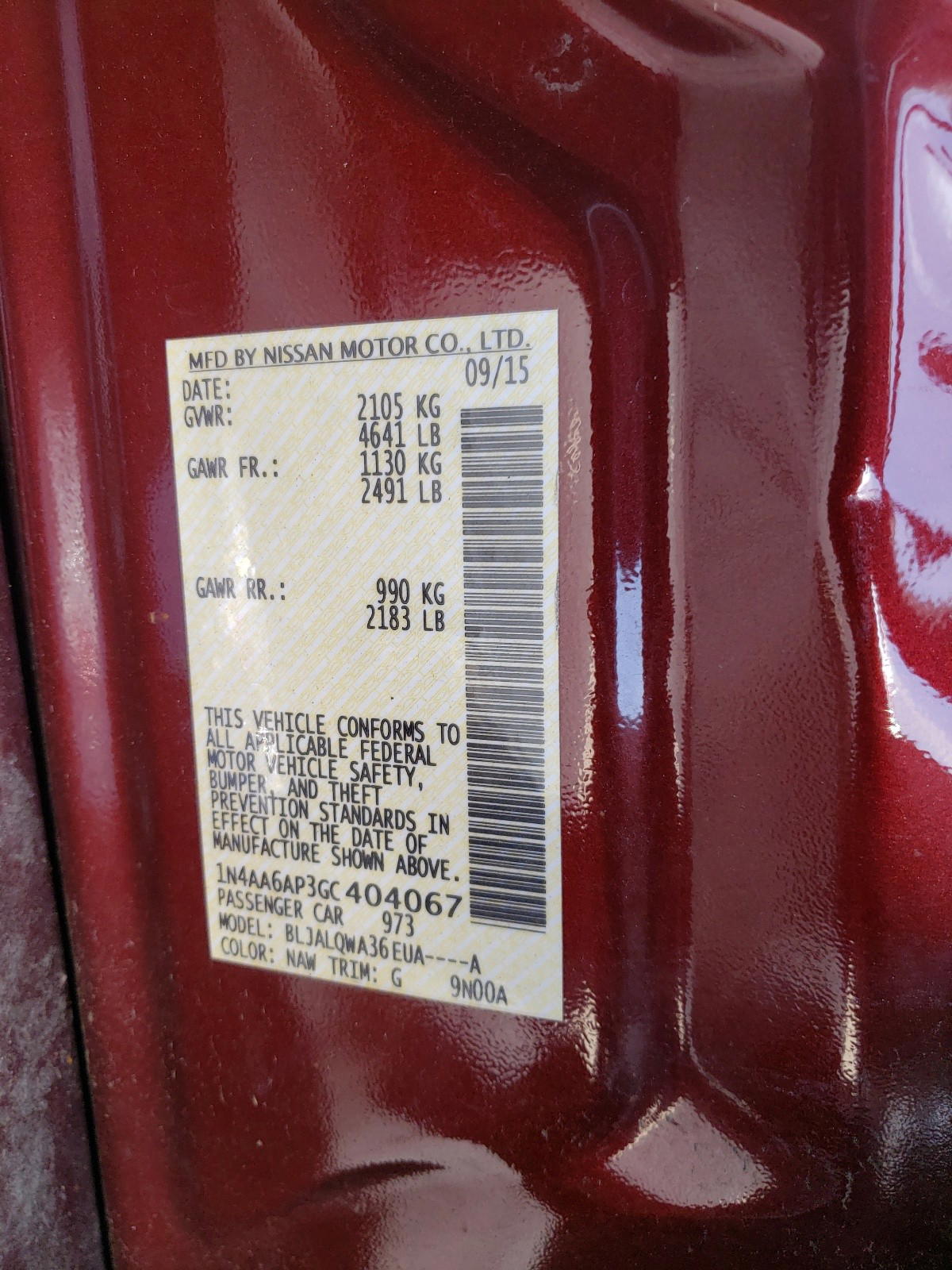 Photo 10 from auction – 2016 NISSAN MAXIMA 3.5 with VIN 1N4AA6AP3GC404067