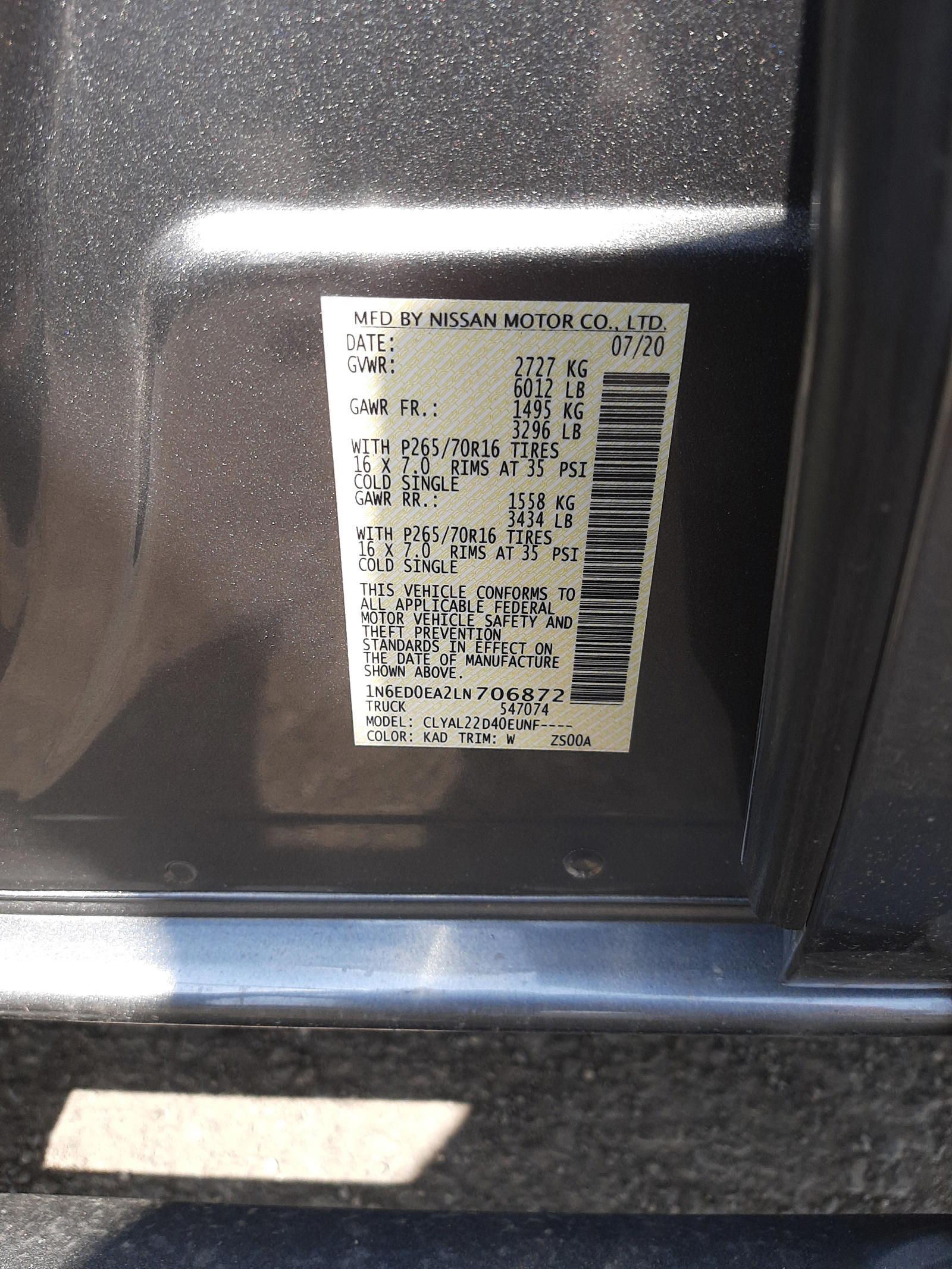 Photo 10 from auction – 2020 NISSAN FRONTIER S with VIN 1N6ED0EA2LN706872